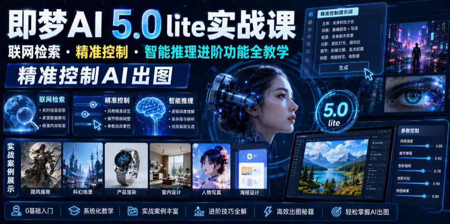 即梦AI 5.0 lite实战课，联网检索・精准控制・智能推理进阶功能全教学，精准控制AI出图-副业资源站