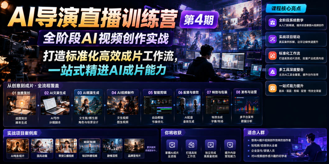 AI导演直播训练营第4期｜全阶段AI视频创作实战，打造标准化高效成片工作流，一站式精进AI成片能力-副业资源站