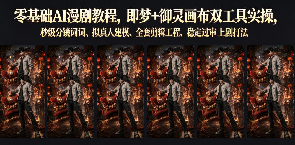 零基础AI漫剧教程，即梦+御灵画布双工具实操，秒级分镜提示词、拟真人建模、全套剪辑工程、稳定过审上剧打法-副业资源站
