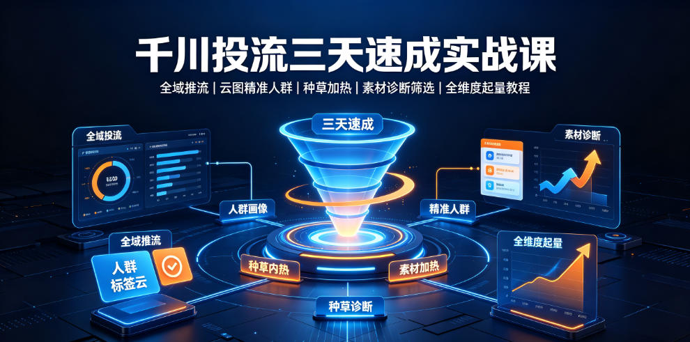 千川投流三天速成实战课｜全域推流、云图精准人群、种草加热、素材诊断筛选全维度起量教程-副业资源站
