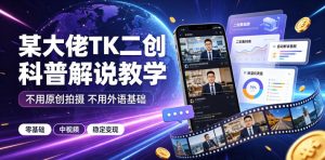 某大佬TK二创科普解说教学，不用原创拍摄不用外语基础，零基础做TikTok中视频稳定变现-副业资源站