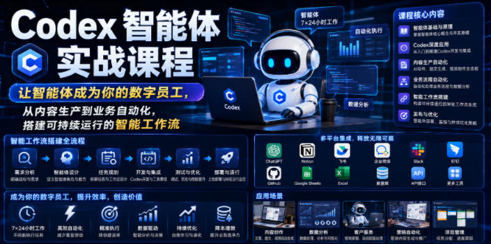 Codex智能体实战课程，让智能体成为你的数字员工，从内容生产到业务自动化，搭建可持续运行的智能工作流-副业资源站
