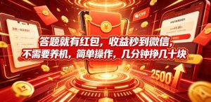 答题就有红包，收益秒到微信，不需要养机，简单操作，几分钟挣几十块【揭秘】-副业资源站