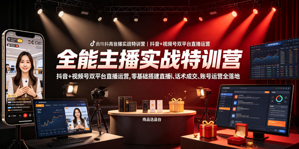 全能主播实战特训营｜抖音+视频号双平台直播运营，零基础搭建直播间、精准选品、话术成交、账号运营全落地-副业资源站