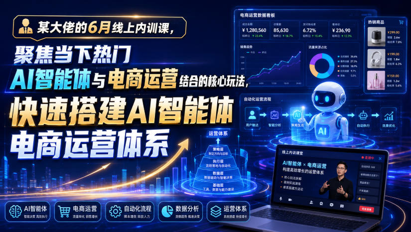 某大佬的6月线上内训课，聚焦当下热门AI智能体与电商运营结合的核心玩法，快速搭建AI智能体电商运营体系-副业资源站