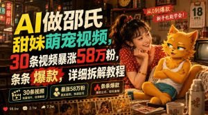 AI做邵氏甜妹萌宠视频，30条视频暴涨58万粉，条条爆款，详细拆解教程-副业资源站