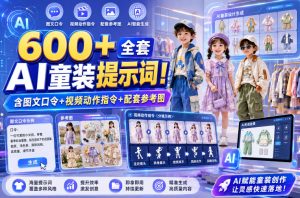 600+全套AI童装提示词！含图文口令+视频动作指令+配套参考图，Word-Excel规整分类，童装电商、种草无脑量产内容！-副业资源站