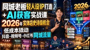 同城老板轻人设IP打造+AI获客实战课，2026年实体店史诗级机会，低成本撬动抖音-视频号-小红书同城流量-副业资源站