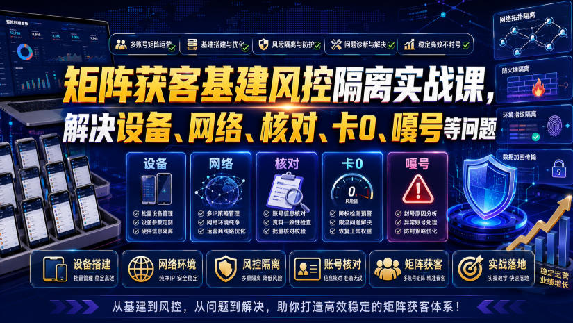 矩阵获客基建风控隔离实战课，解决设备、网络、核对、卡0、嘎号等问题-副业资源站