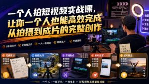 一个人拍短视频实战课，让你一个人也能高效完成从拍摄到成片的完整创作-副业资源站