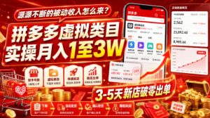 源源不断的被动收入怎么来?拼多多虚拟类目实操月入1至3W,3-5天新店破零出单-副业资源站