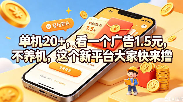 单机20+，看一个广告1.5米，不养机，这个新平台大家快来撸【揭秘】-副业资源站