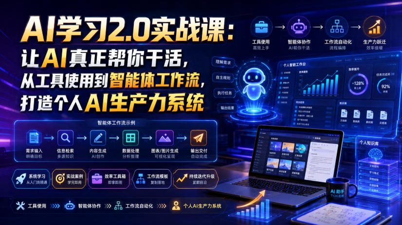 AI学习2.0实战课：让AI真正帮你干活，从工具使用到智能体工作流，打造个人AI生产力系统-副业资源站