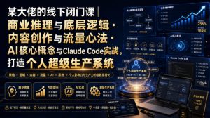 某大佬的线下闭门课｜商业推理与底层逻辑・内容创作与流量心法・AI核心概念与Claude Code实战，打造个人超级生产系统【录音+图片】-副业资源站