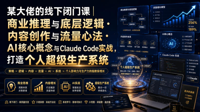 某大佬的线下闭门课｜商业推理与底层逻辑・内容创作与流量心法・AI核心概念与Claude Code实战，打造个人超级生产系统【录音+图片】-副业资源站