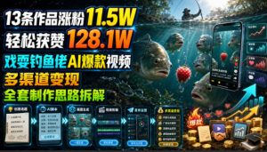 13条作品涨粉11.5W，轻松获赞128.1W，戏耍钓鱼佬AI爆款视频，多渠道变现，全套制作思路拆解-副业资源站