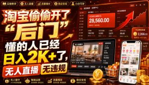淘宝偷偷开了“后门”，懂的人已经日入2K+了，无人直播无违规，一台电脑=一家24小时营业的线上门店【揭秘】-副业资源站