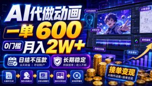 AI代做动画,一单600,0门槛月入2W+,日结不压款,长期稳定【揭秘】-副业资源站