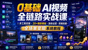 0基础AI视频全链路实战课|多工具实操・20+爆款模板・涨粉运营・剪辑拍摄・全场景变现系统教程-副业资源站