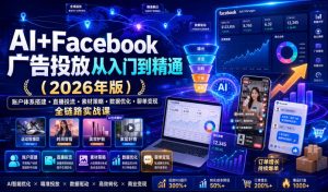AI+Facebook广告投放从入门到精通(2026年版)|账户体系搭建・直播投流・素材策略・数据优化・聊单变现全链路实战课-副业资源站