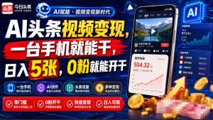 AI头条视频变现，一台手机就能干，日入5张，0粉就能开干-副业资源站