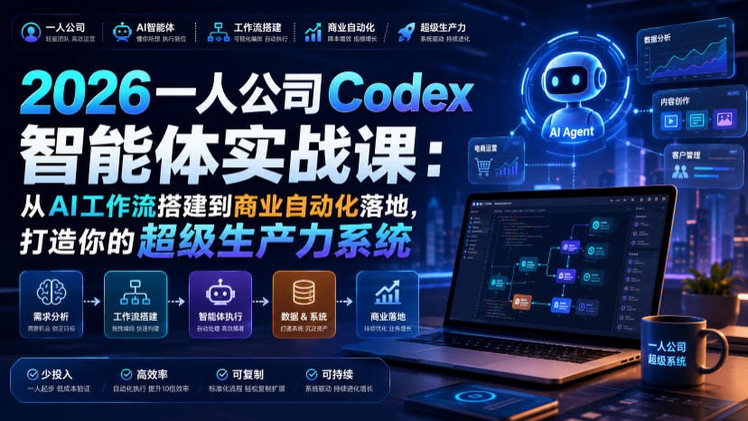 2026一人公司Codex智能体实战课：从AI工作流搭建到商业自动化落地，打造你的超级生产力系统-副业资源站