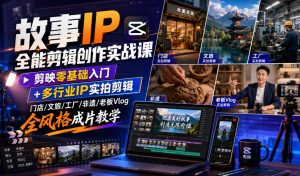 故事IP全能剪辑创作实战课｜剪映零基础入门+多行业IP实拍剪辑，门店/文旅/工厂/非遗/老板Vlog全风格成片教学-副业资源站