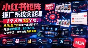 小红书矩阵推广系统实战课｜1个人玩10个号，AI批量二创去重产出爆款笔记，吃透平台算法、SEO占位、安全导流，放大全域免费流量-副业资源站