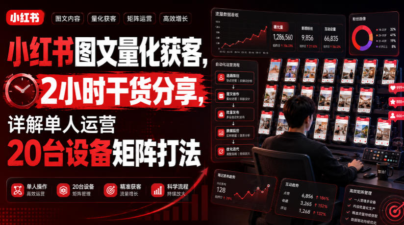 小红书图文量化获客，2小时干货分享，详解单人运营20台设备矩阵打法-副业资源站
