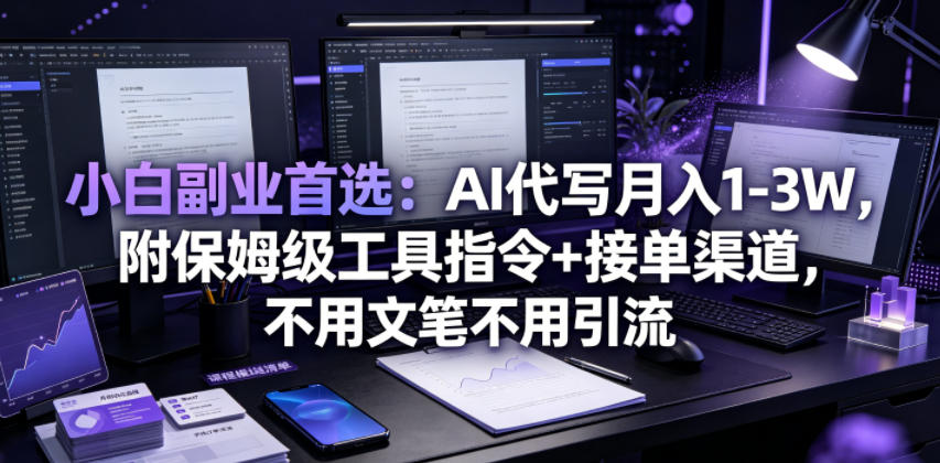 小白副业首选：AI代写月入1-3W，附保姆级工具指令+接单渠道，不用文笔不用引流【揭秘】-副业资源站