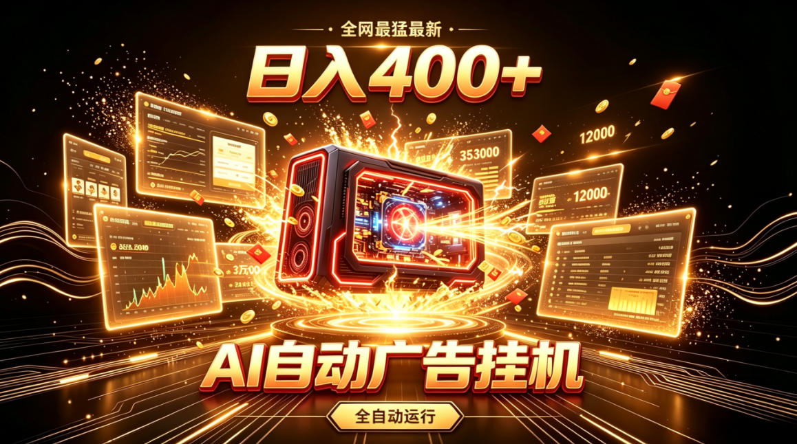 全网最猛最新的AI自动广告挂G，狠收益日入400+，真正做到躺賺式变现【揭秘】-副业资源站