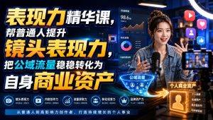 表现力精华课，帮普通人提升镜头表现力，把公域流量稳稳转化为自身商业资产-副业资源站