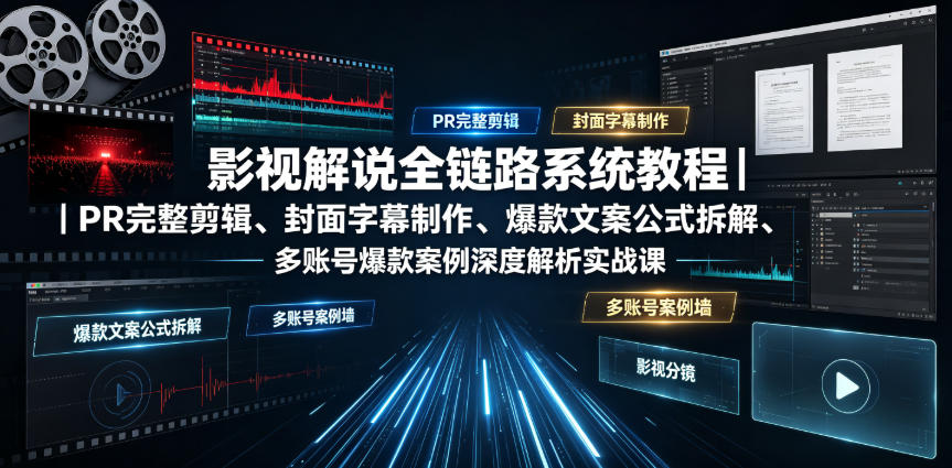 影视解说全链路系统教程｜PR完整剪辑、封面字幕制作、爆款文案公式拆解、多账号爆款案例深度解析实战课-副业资源站
