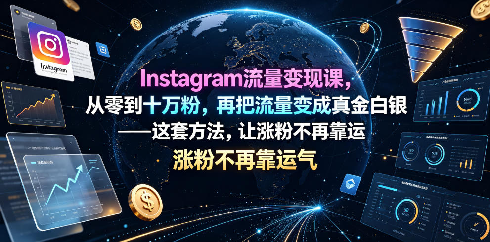 Instagram流量变现课，从零到十万粉，再把流量变成真金白银——这套方法，让涨粉不再靠运气【原创双语字幕】-副业资源站