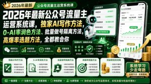 2026年最新公众号流量主运营系统课,独家AI写作方法,0-AI率润色方法、批量做号隔离方法、高爆率选题方法,全都教会你-副业资源站