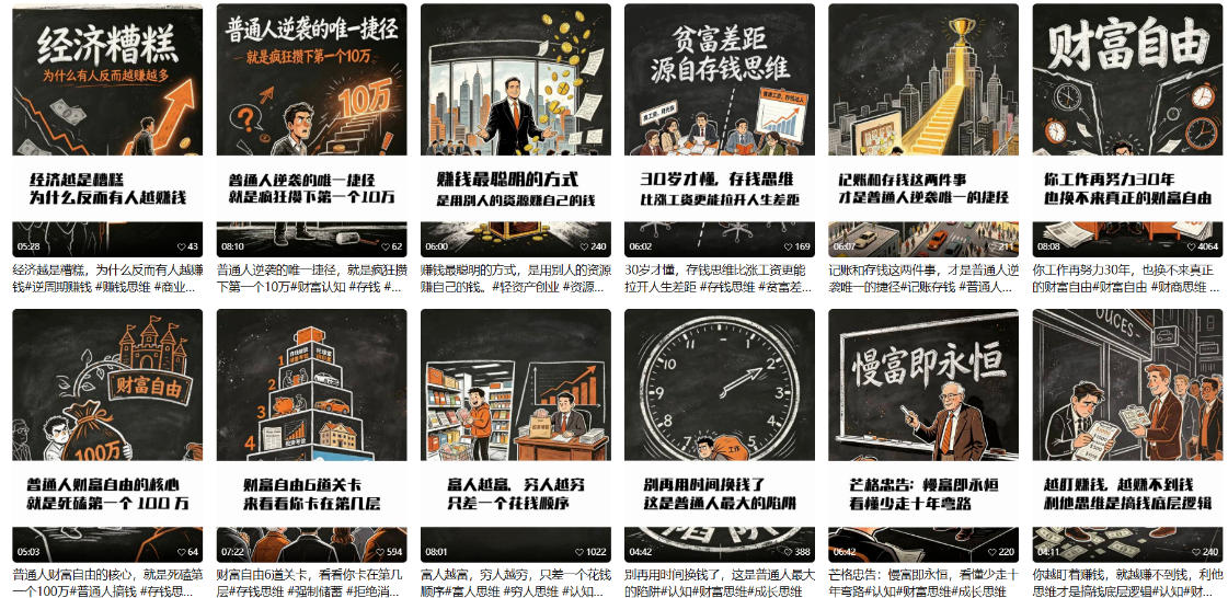 【AI书单】财富书籍图文解读玩法，一键直出，几十条视频，跑出1000单，全流程拆解，新手也可以上手-副业资源站
