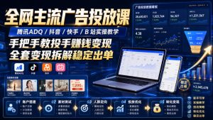 全网主流广告投放课，腾讯ADQ / 抖音 / 快手 / B 站实操教学，手把手教投手赚钱变现，全套变现拆解稳定出单-副业资源站