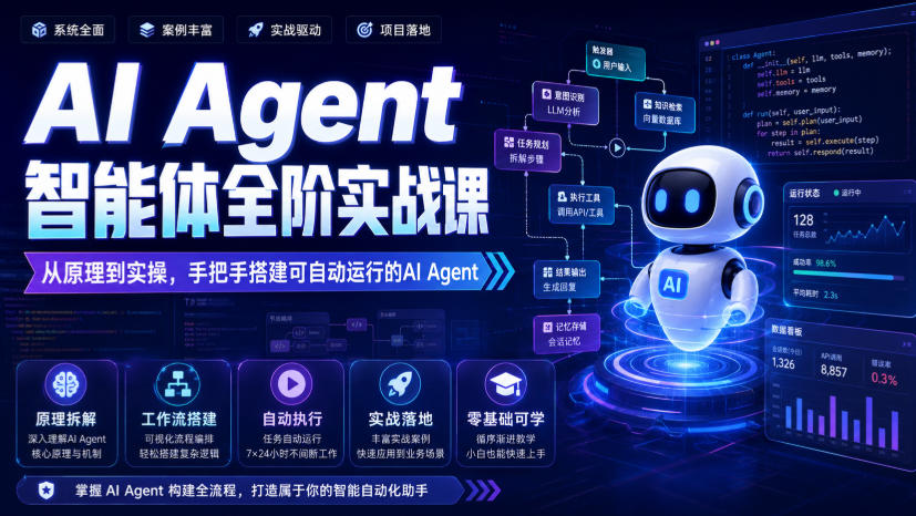 AI Agent智能体全阶实战课，从原理到实操，手把手搭建可自动运行的AI Agent（更新）-副业资源站