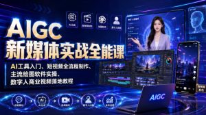 AIGC新媒体实战全能课｜AI工具入门、短视频全流程制作、主流绘图软件实操、数字人商业视频落地教程-副业资源站