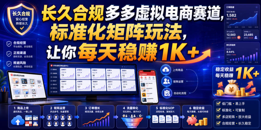 长久合规多多虚拟电商赛道，标准化矩阵玩法，让你每天稳賺1K+【揭秘】-副业资源站