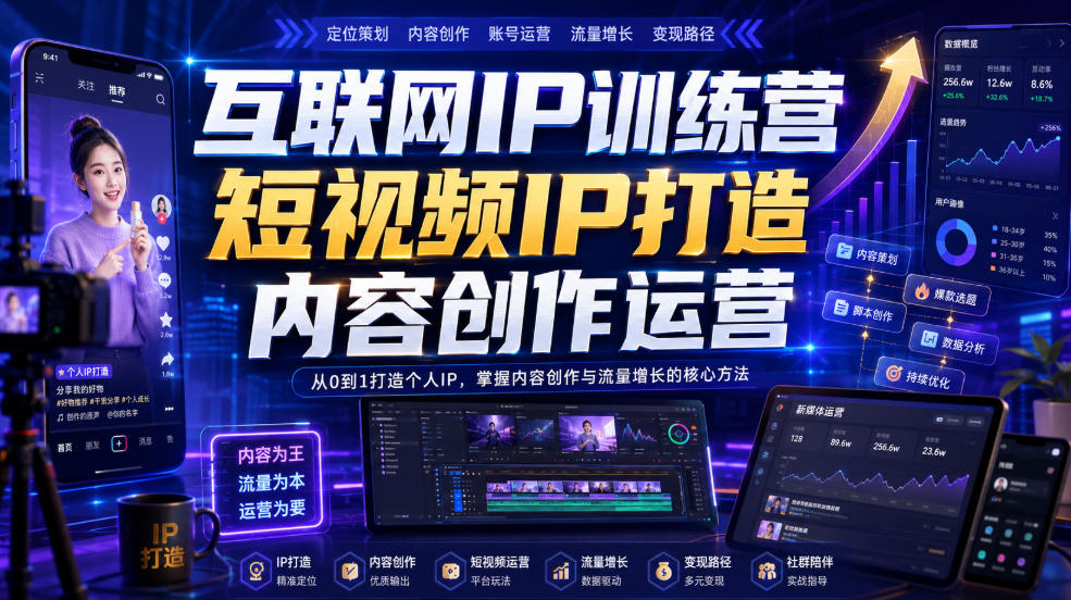 互联网IP训练营，短视频IP打造，内容创作运营-副业资源站