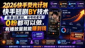 2026快手荧光计划，快手短剧搬运技术，条条过原创，新号和老号0粉都可以做，有播放量就能賺到钱-副业资源站