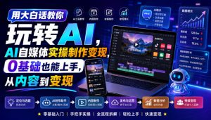 用大白话教你玩转AI，AI自媒体实操制作变现，0基础也能上手，从内容到变现-副业资源站