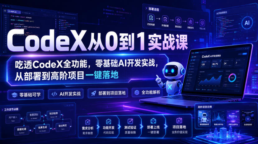 CodeX从0到1实战课，吃透CodeX全功能，零基础AI开发实战，从部署到高阶项目一键落地-副业资源站
