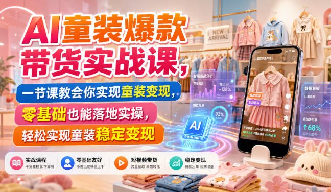 AI童装爆款带货实战课，一节课教会你实现童装变现，零基础也能落地实操-副业资源站