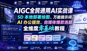 AIGC全民通用AI实战课｜SD本地部署绘图、万能提示词、AI办公提效、自媒体爆款选题全维度零基础教程-副业资源站