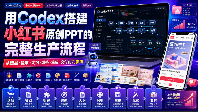 用Codex搭建小红书原创PPT的完整生产流程，从选品·提取·大纲·风格·生成·交付的九步法-副业资源站