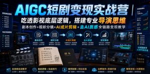 AIGC短剧变现实战营｜吃透影视底层逻辑，搭建专业导演思维，剧本创作+视听分镜+AI成片剪辑+去AI质感全链路变现教学-副业资源站
