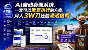 AI自动卖课系统,一套可以反复执行的方案,月入3W刀还能潇洒度假【原创双语字幕】-副业资源站