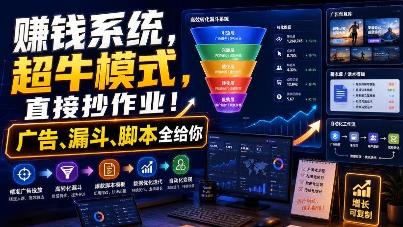 賺钱系统，超牛模式，直接抄作业！广告、漏斗、脚本全给你【原创双语字幕】-副业资源站